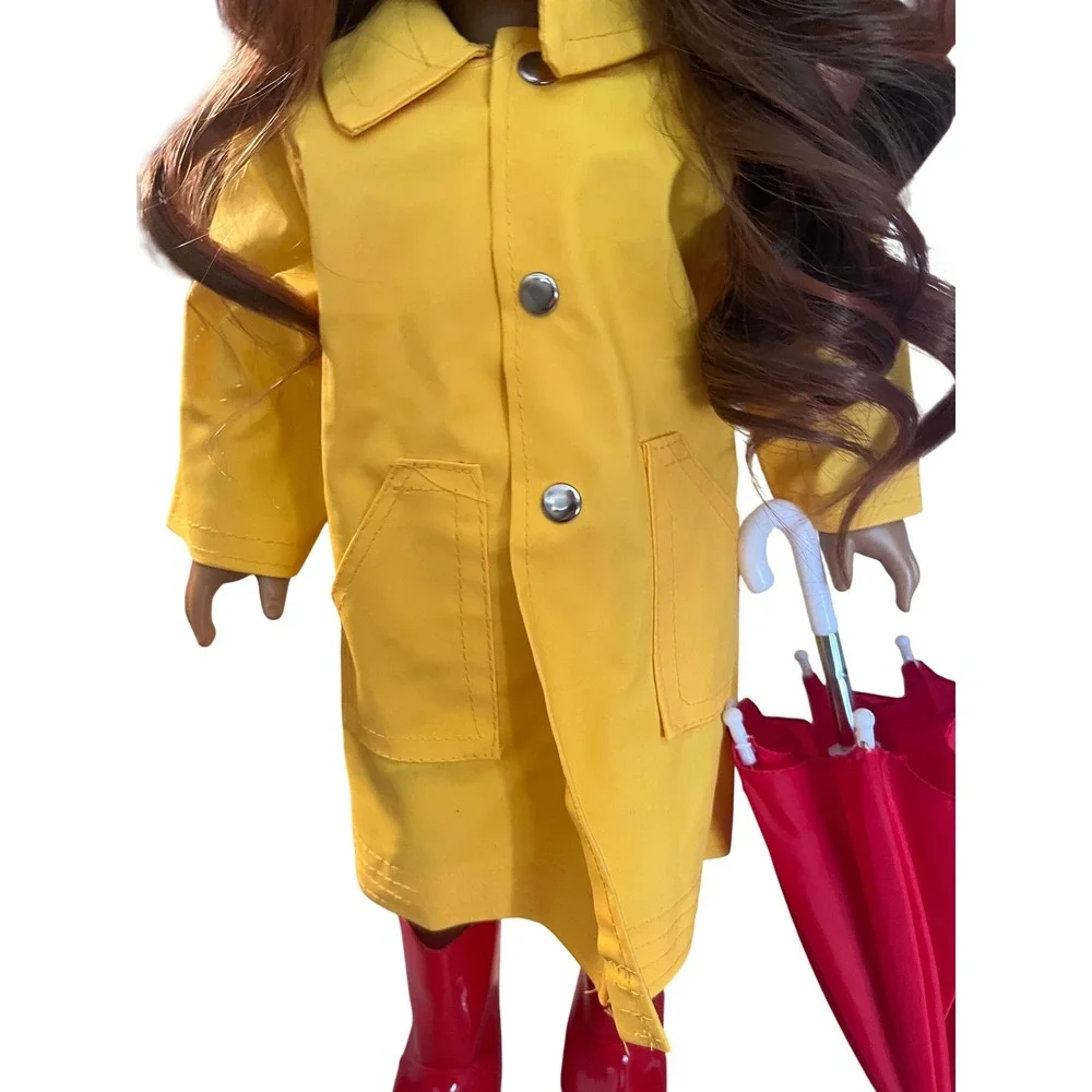 Yellow Doll Raincoat Set with Red Boots and Umbrella for 18 Inch Dolls